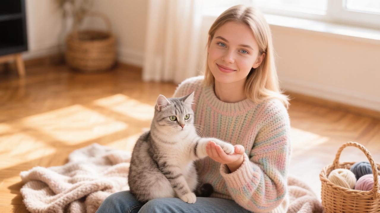 кошка дает лапку