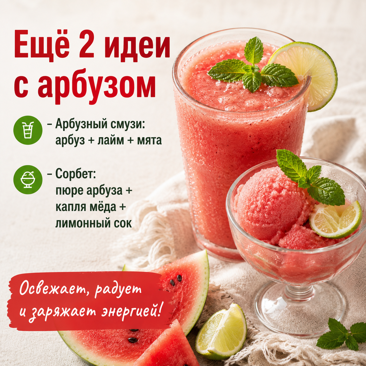 репепт приготовления смузи с арбузом