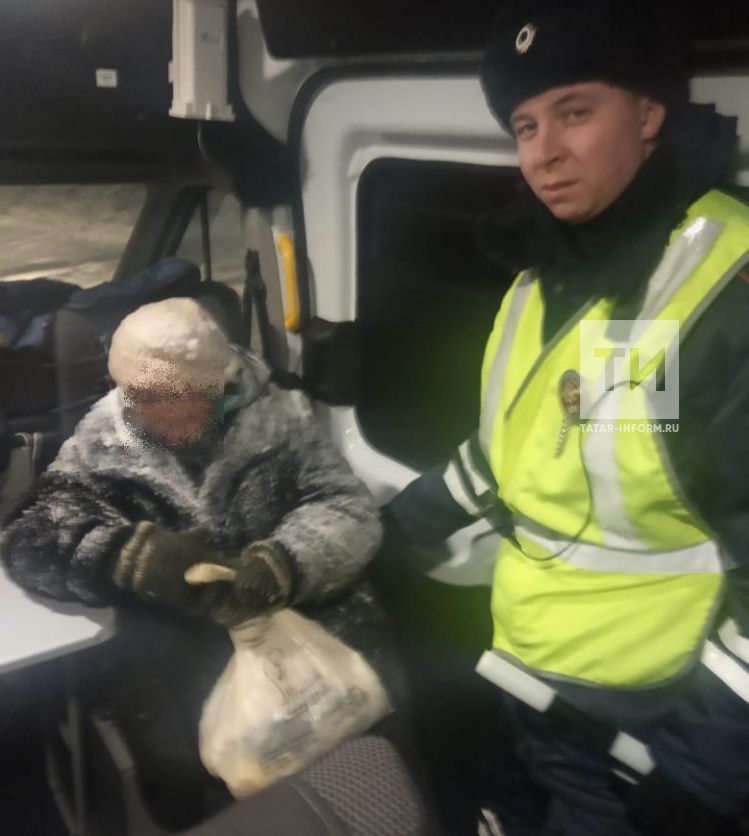 В Татарстане сотрудники ДПС помогли замерзающей на трассе пенсионерке