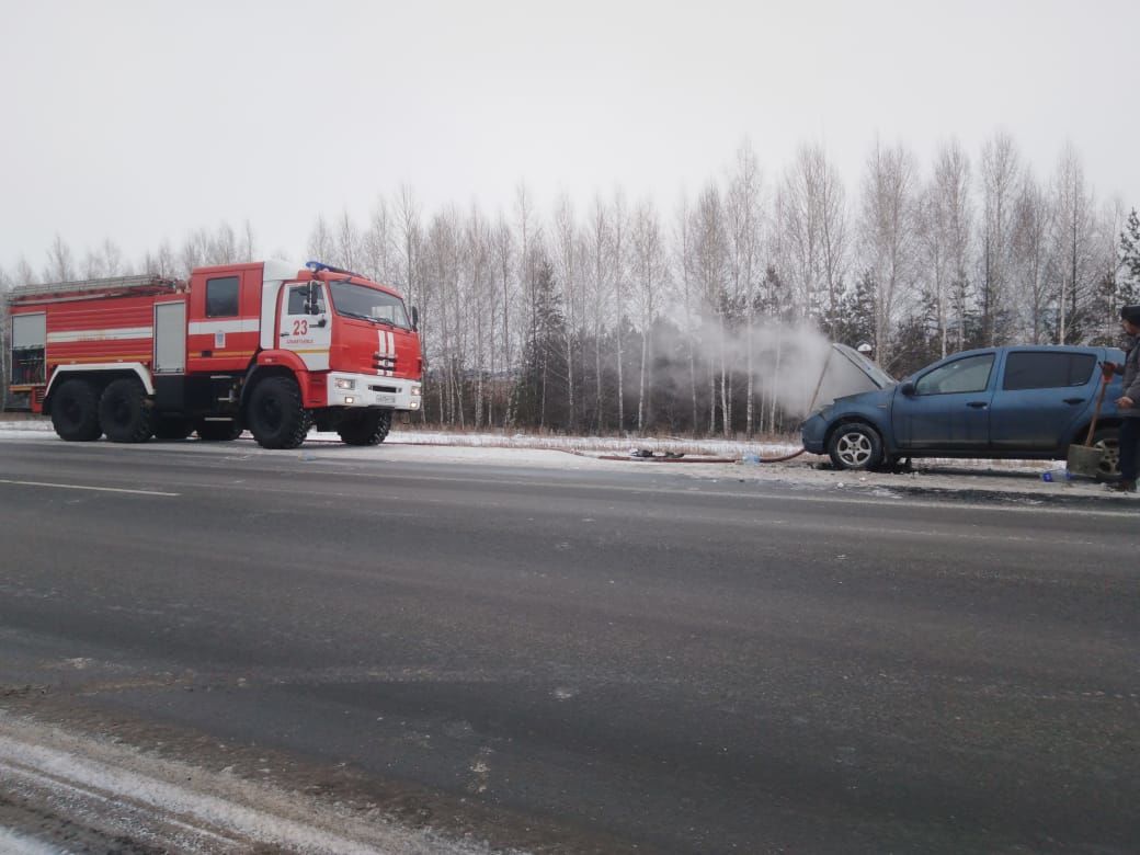 В Альметьевском районе на трассе загорелся автомобиль