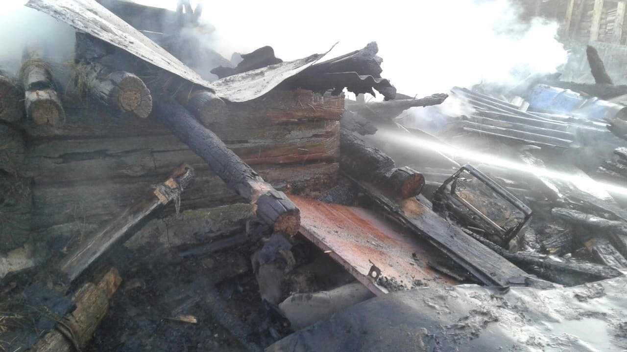 В Альметьевском районе сгорели сарай и стог сена