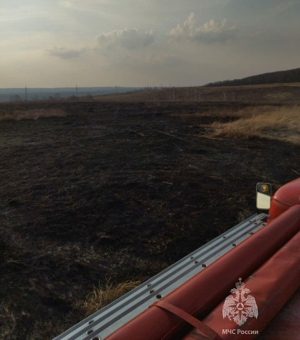 В Лениногорском районе пожарные потушили 160 кв.м горящей сухой травы