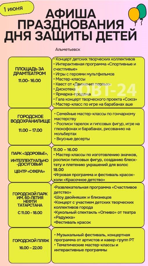 Афиша празднования Дня защиты детей в Альметьевске
