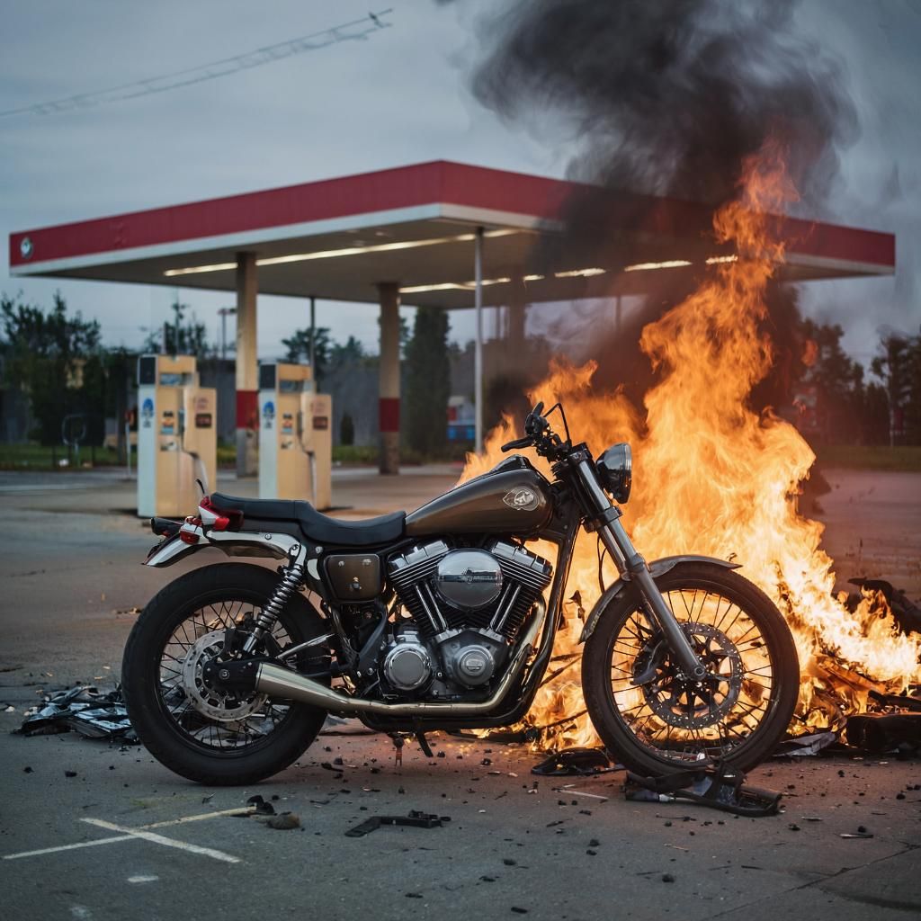 В Татарстане загорелся мотоцикл на АЗС