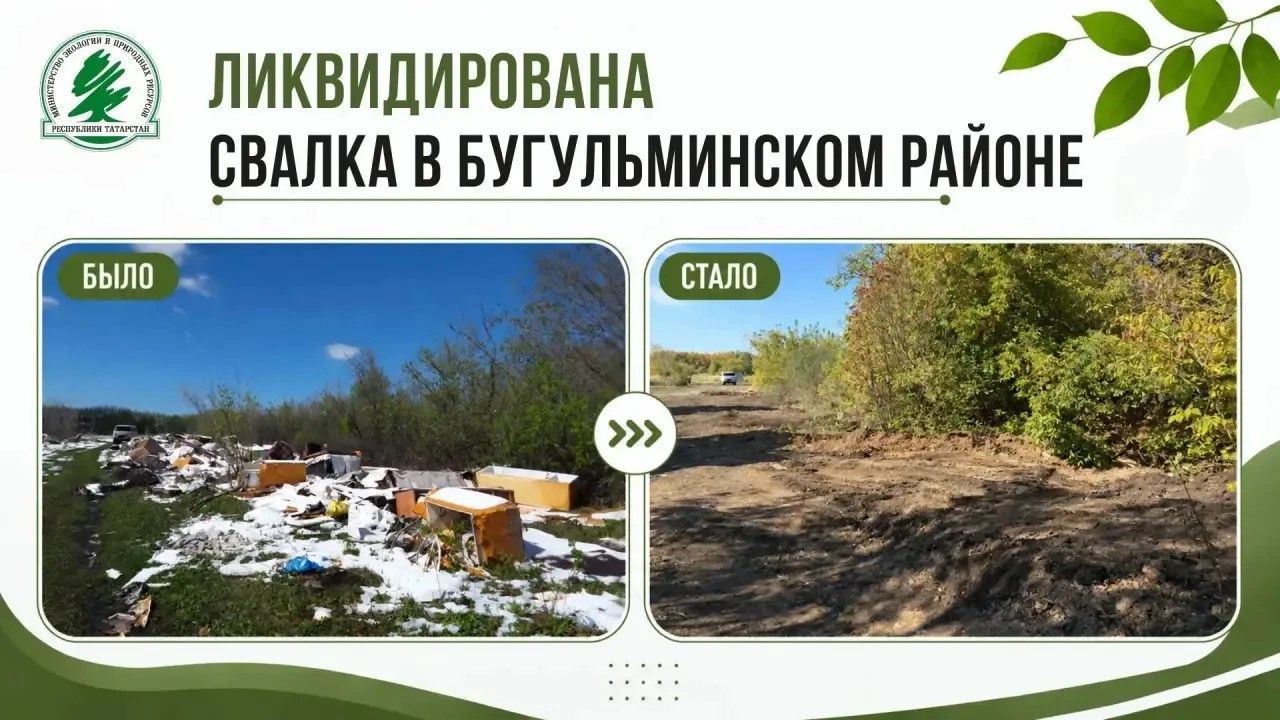 Свалку площадью 1500 кв.м. ликвидировали в Бугульминском районе