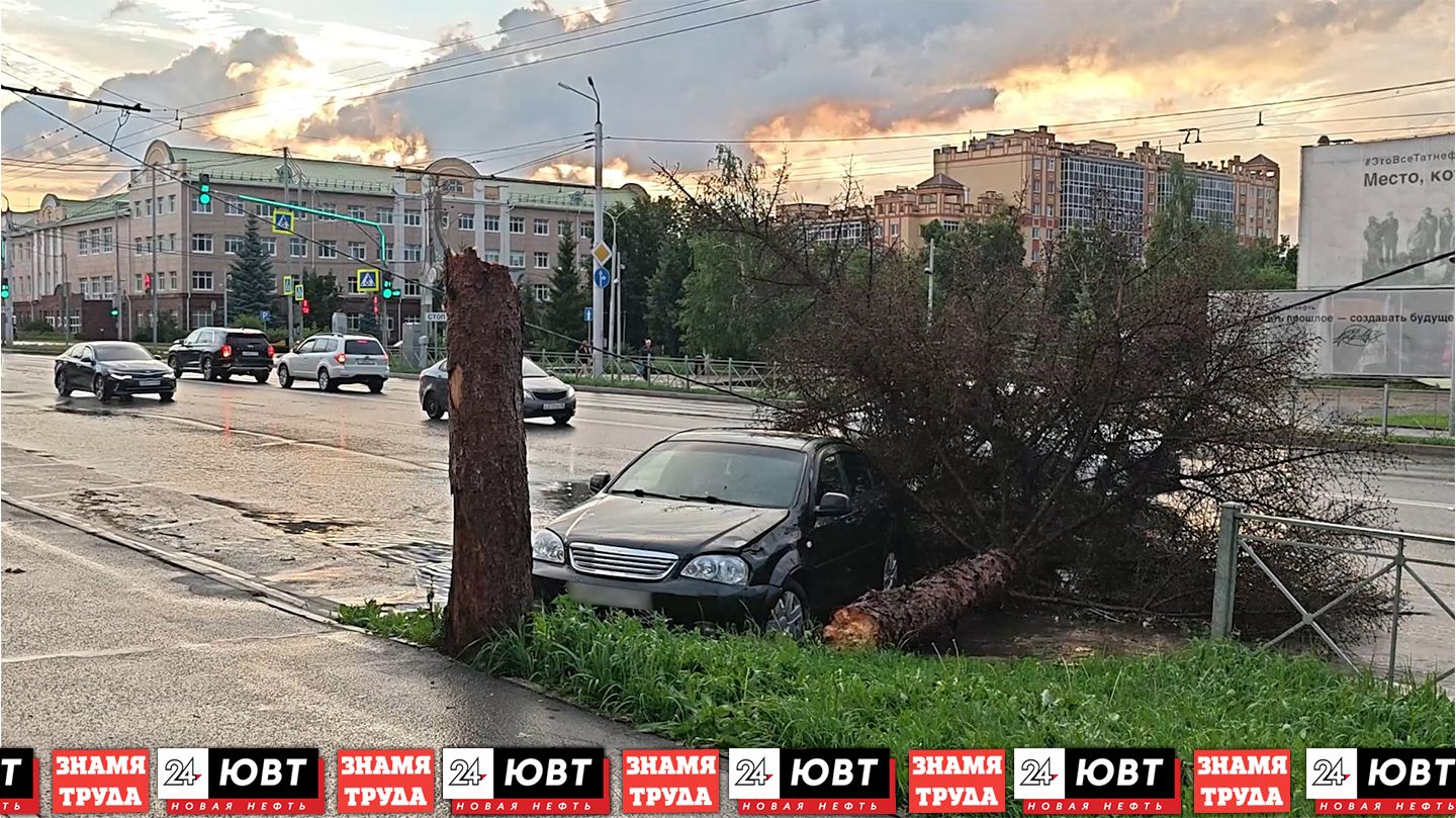 Ураган в Альметьевске повалил деревья и затопил улицы
