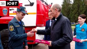 Три новые пожарные машины передали альметьевским спасателям